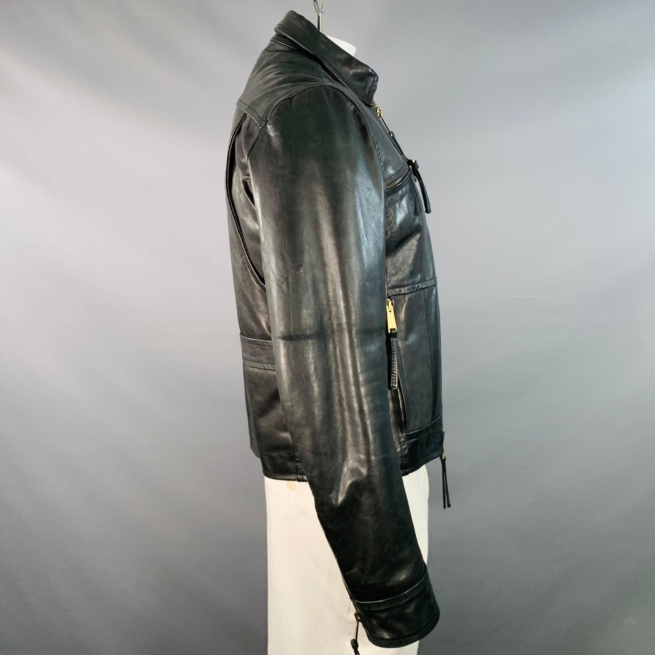 Dsquared2 Giacca da moto con zip in pelle nera taglia XL In condizioni ottime in vendita a San Francisco, CA