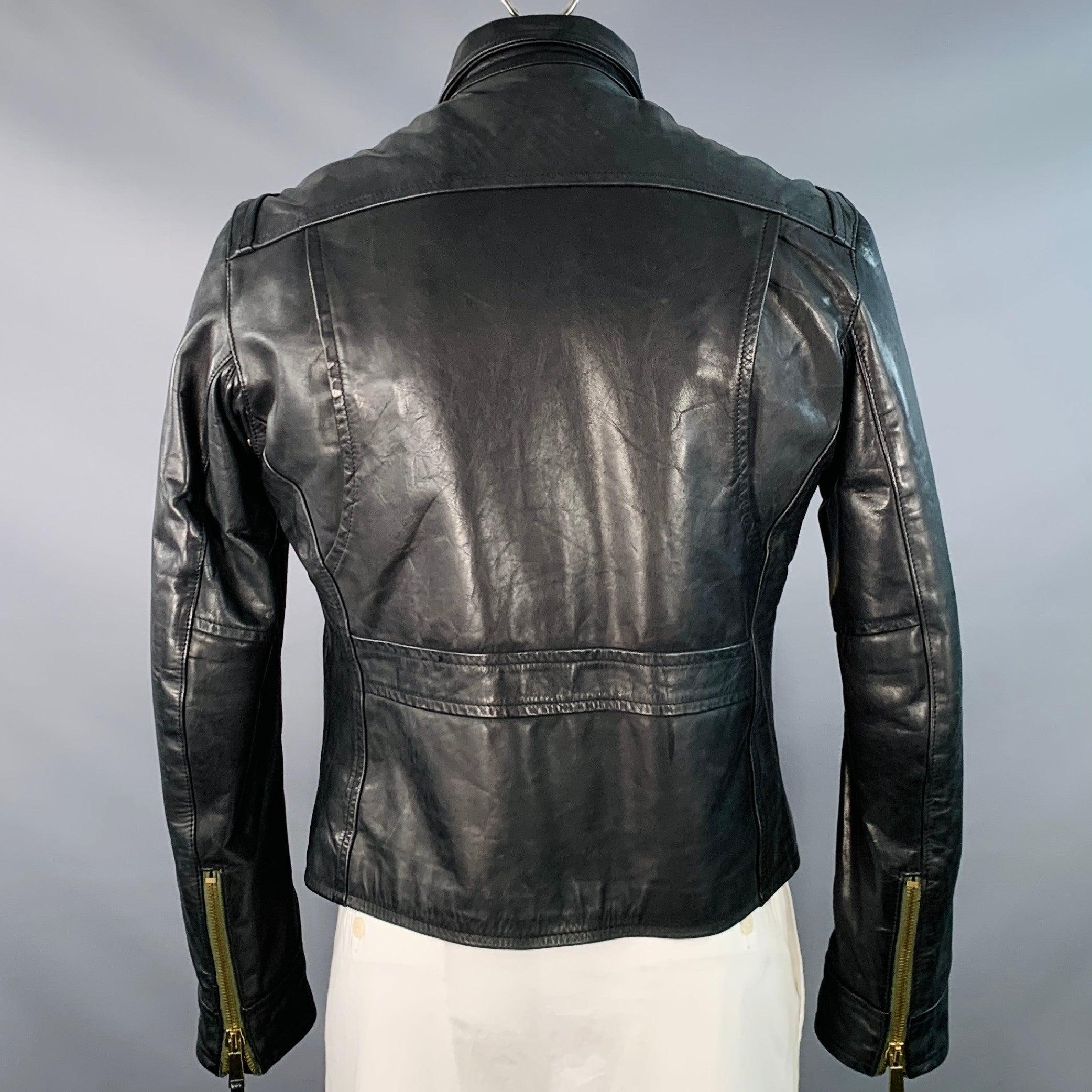 Uomo Dsquared2 Giacca da moto con zip in pelle nera taglia XL in vendita