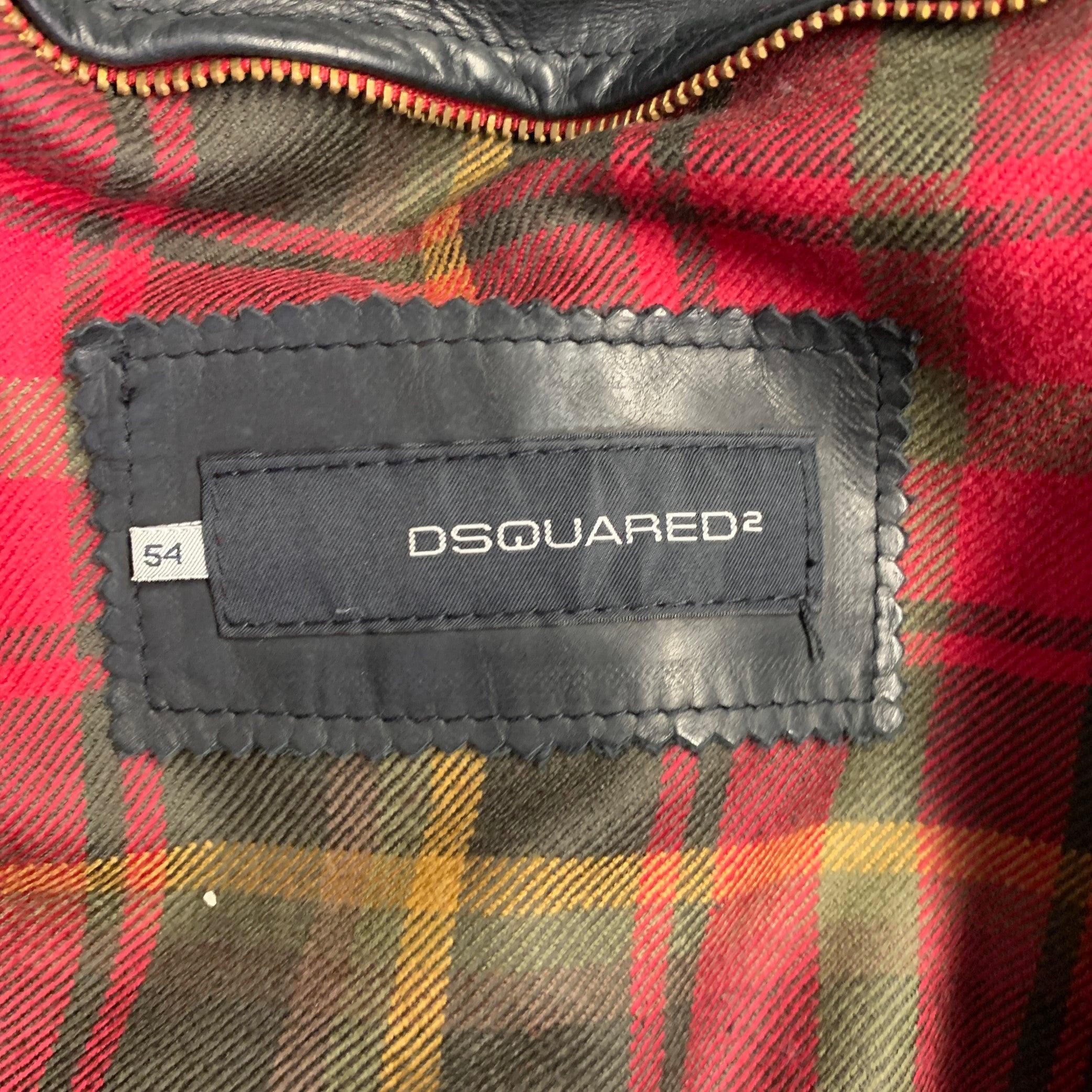 Dsquared2 Giacca da moto con zip in pelle nera taglia XL in vendita 3