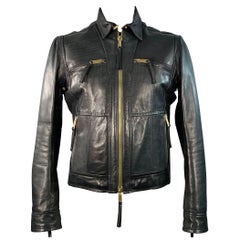 DSQUARED2 Größe XL Schwarzes Leder Motorradjacke mit Reißverschluss