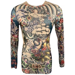 DSQUARED2 Size XL Multi-Color Tattoo Polyamide-Blend Crew-Neck Pullover Sweater