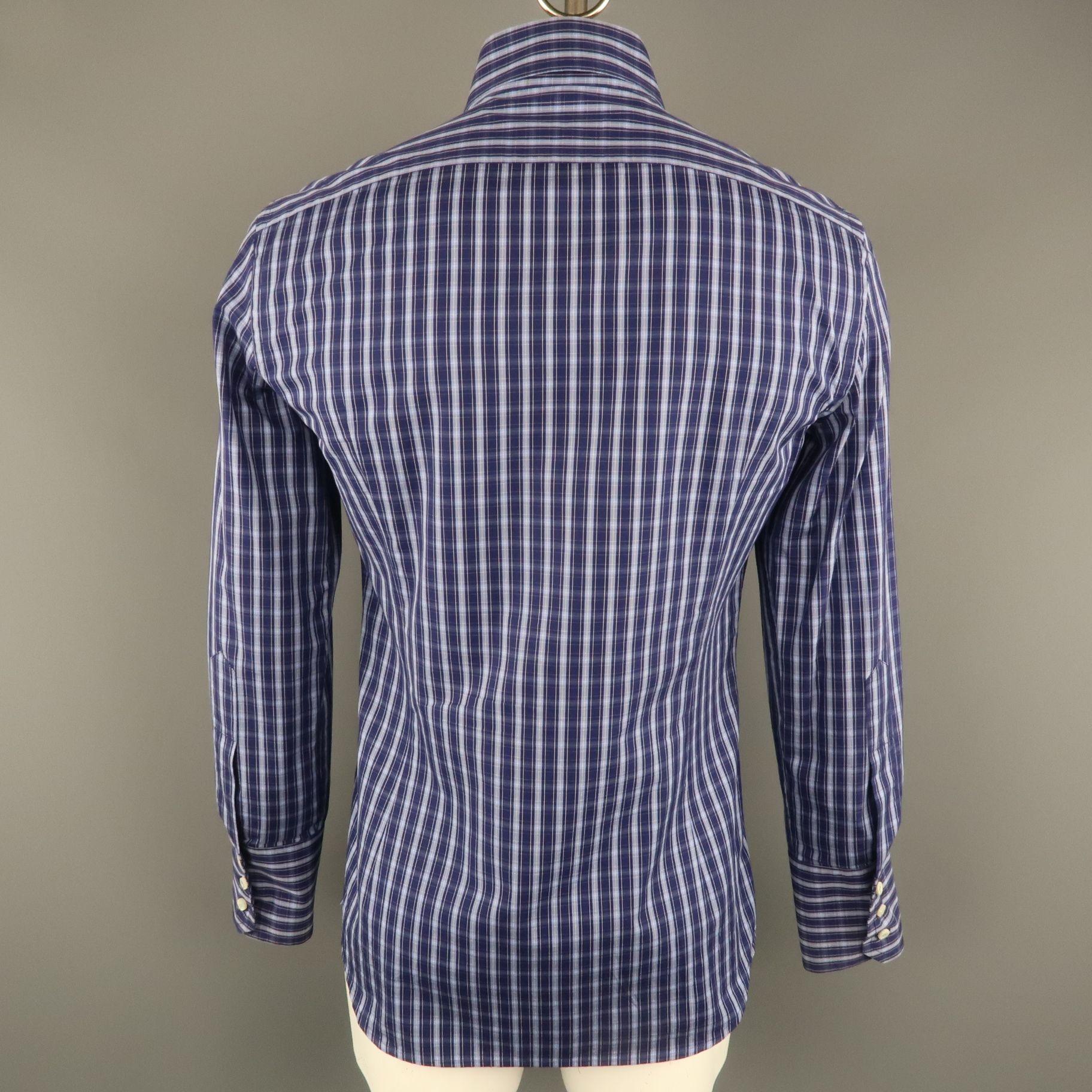 Men's DSQUARED2 Size XL Navy Plaid Cotton Button Up Long Sleeve Shirt