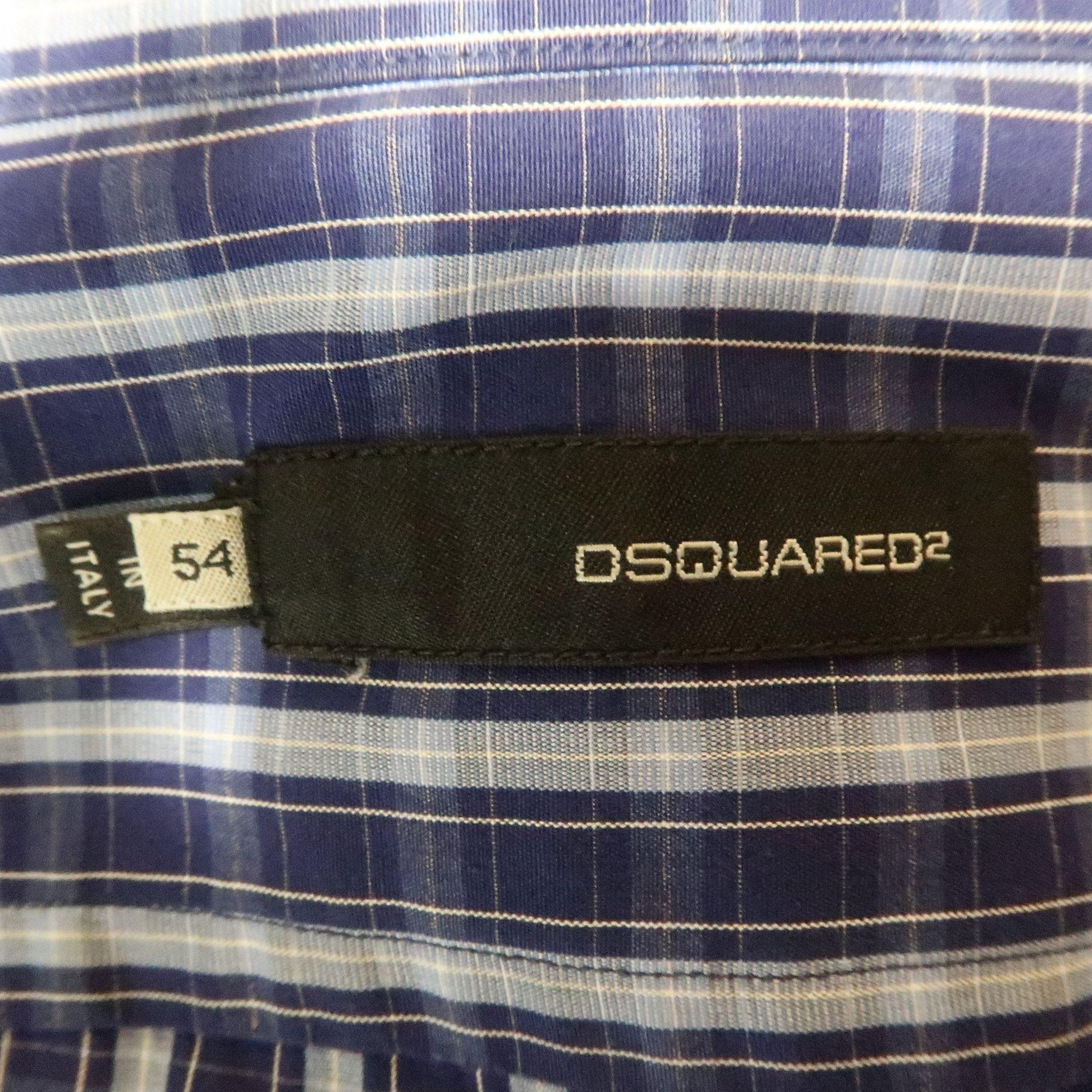 DSQUARED2 Size XL Navy Plaid Cotton Button Up Long Sleeve Shirt 1