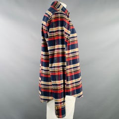 DSQUARED2 Size XL Navy Red Yellow Plaid Cotton Button Up Long Sleeve Shirt