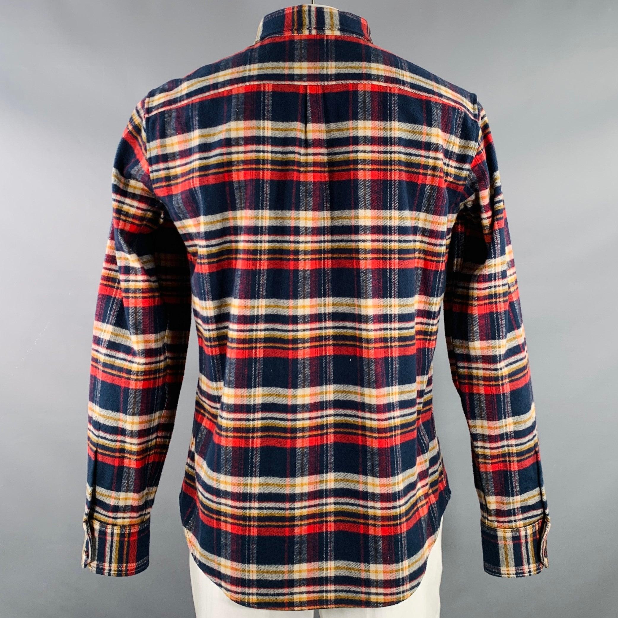 Black DSQUARED2 Size XL Navy Red Yellow Plaid Cotton Button Up Long Sleeve Shirt For Sale