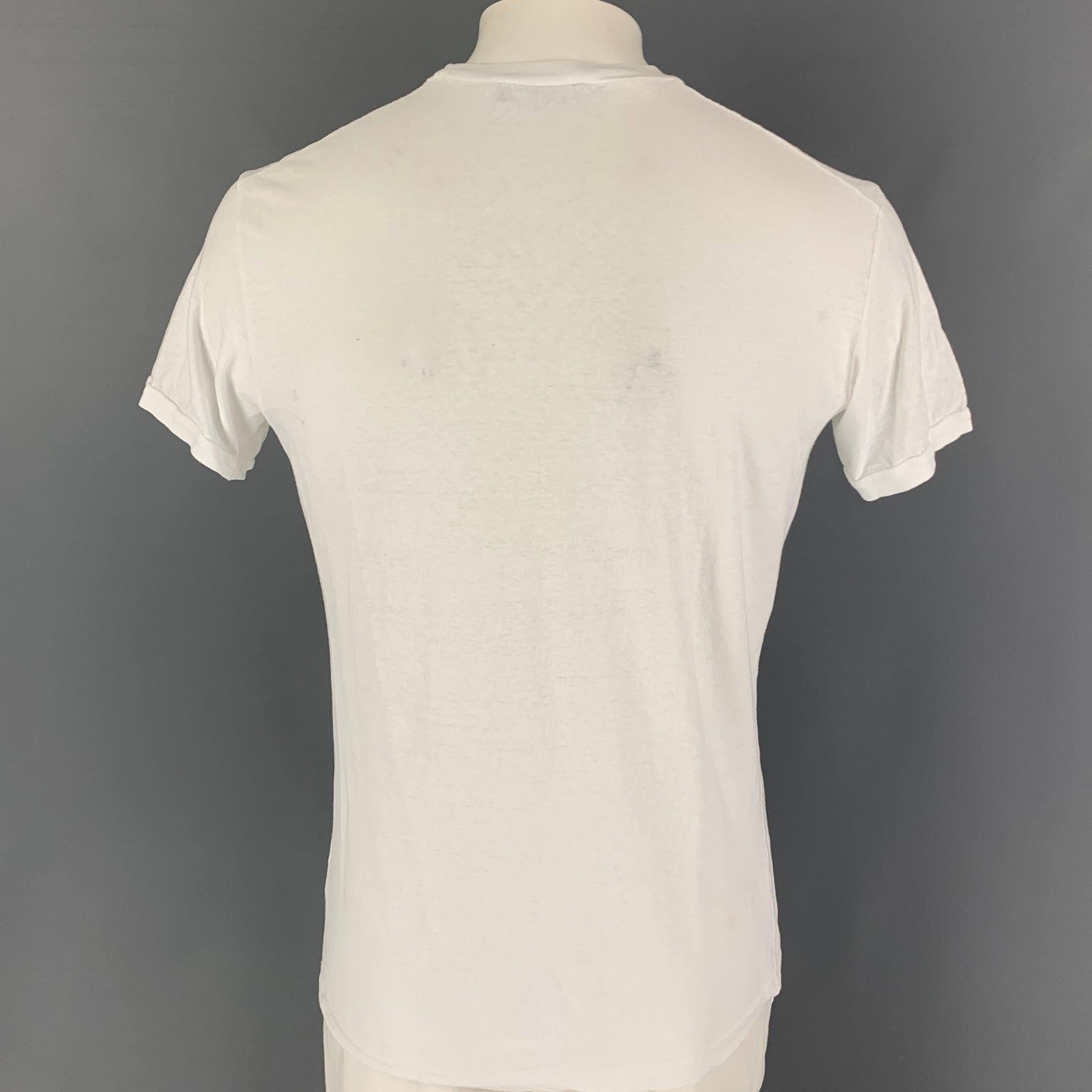 DSQUARED2 Size XL White Caten Graphic Cotton  T-shirt In Good Condition For Sale In San Francisco, CA