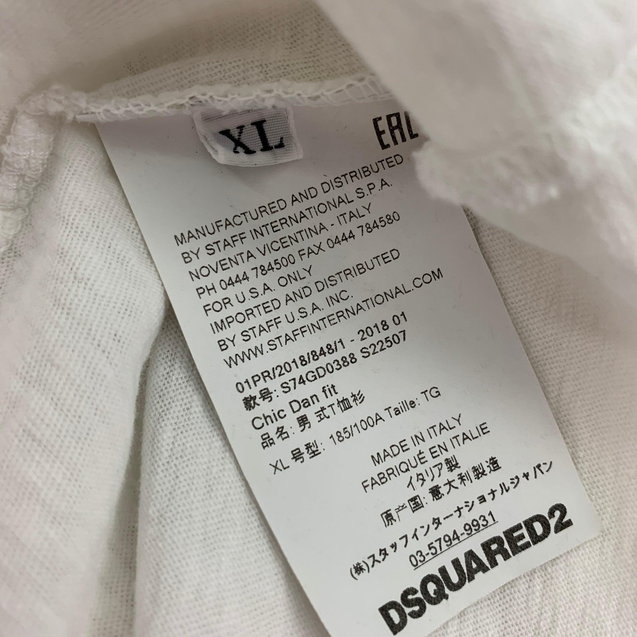 Men's DSQUARED2 Size XL White Caten Graphic Cotton  T-shirt For Sale