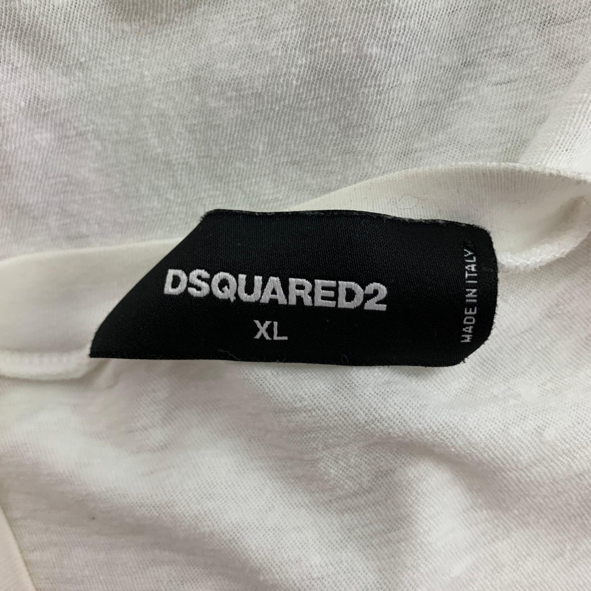 DSQUARED2 Size XL White Caten Graphic Cotton  T-shirt For Sale 2
