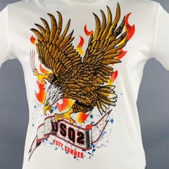 DSQUARED2 Size XL White Multi Color Bald Eagle Graphic Cotton Short Sleeve T-shirt