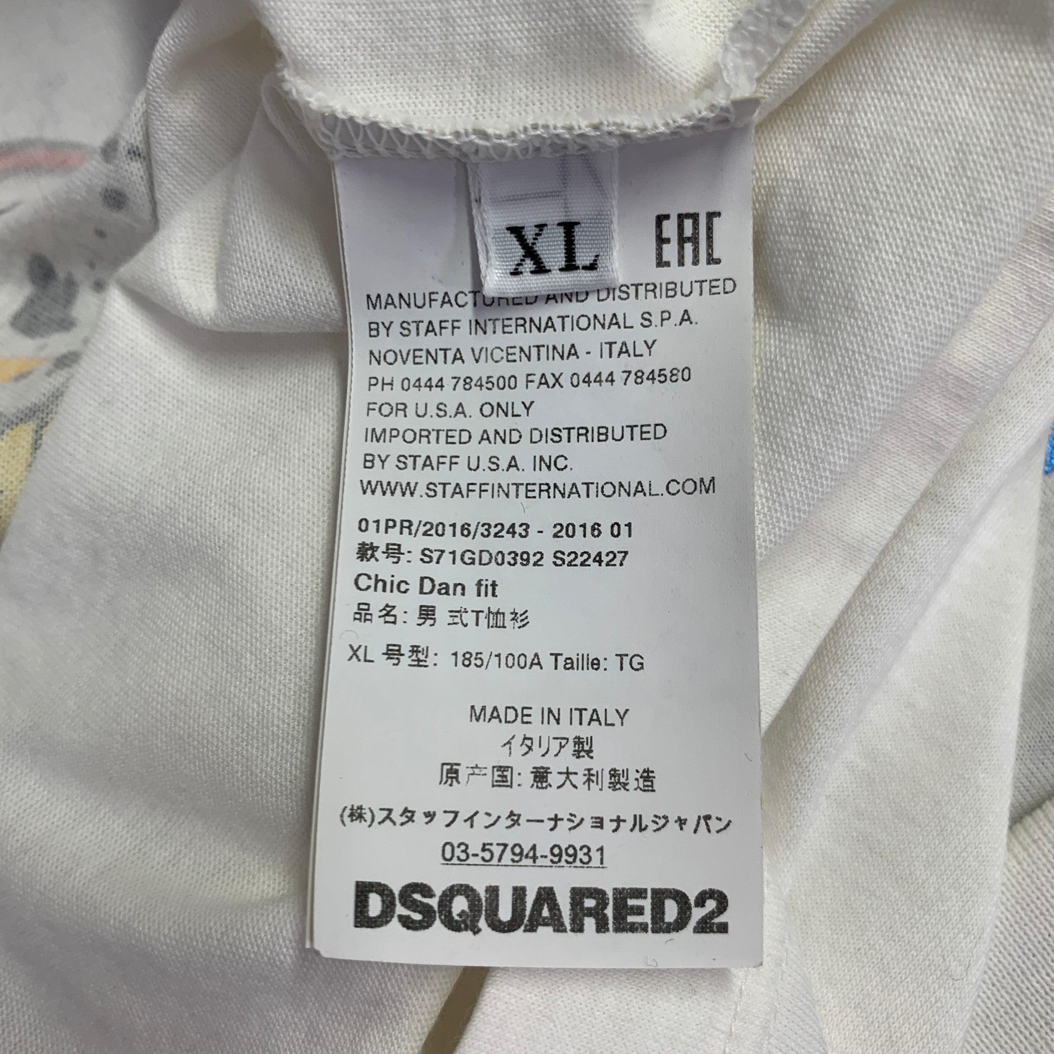 DSQUARED2 Size XL White Multi Color Bald Eagle Graphic Cotton Short Sleeve T-shirt 3