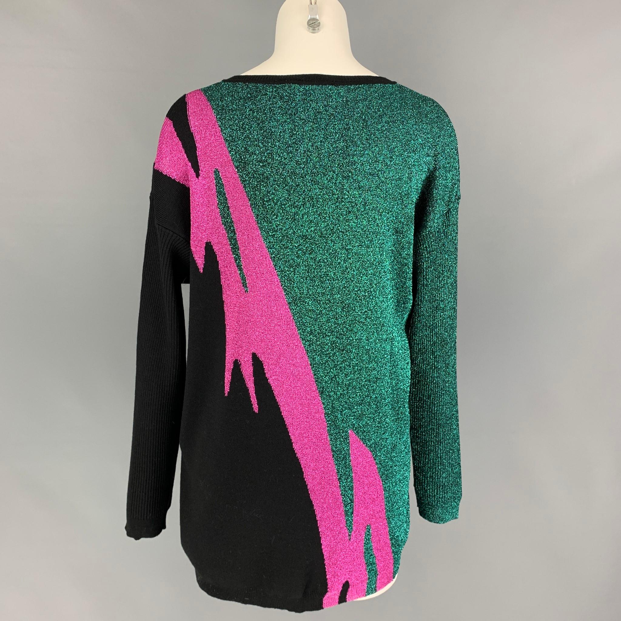 DSQUARED2 Size XS Black Green Pink Wool Blend Metallic Pullover In New Condition In San Francisco, CA