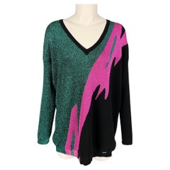 DSQUARED2 Size XS Black Green Pink Wool Blend Metallic Pullover