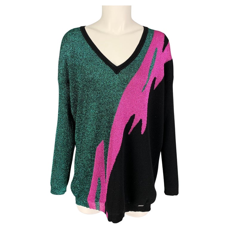 DSQUARED2 Size XS Black Green Pink Wool Blend Metallic Pullover For Sale at  1stDibs
