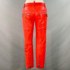 DSQUARED2 Size XS Red Lambskin Leather Low Rise Biker Casual Pants