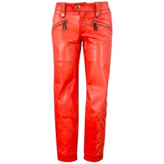 DSQUARED2 Size XS Red Lambskin Leather Low Rise Biker Casual Pants