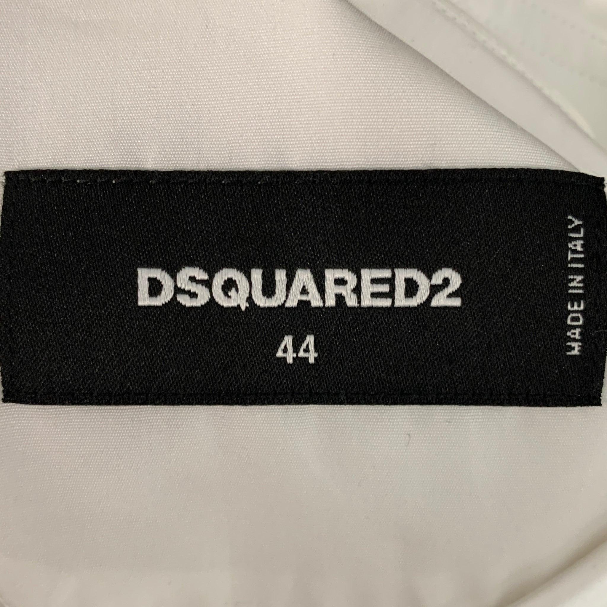 DSQUARED2 Size XS White Black Graphic Cotton Button Up Long Sleeve Shirt For Sale 1