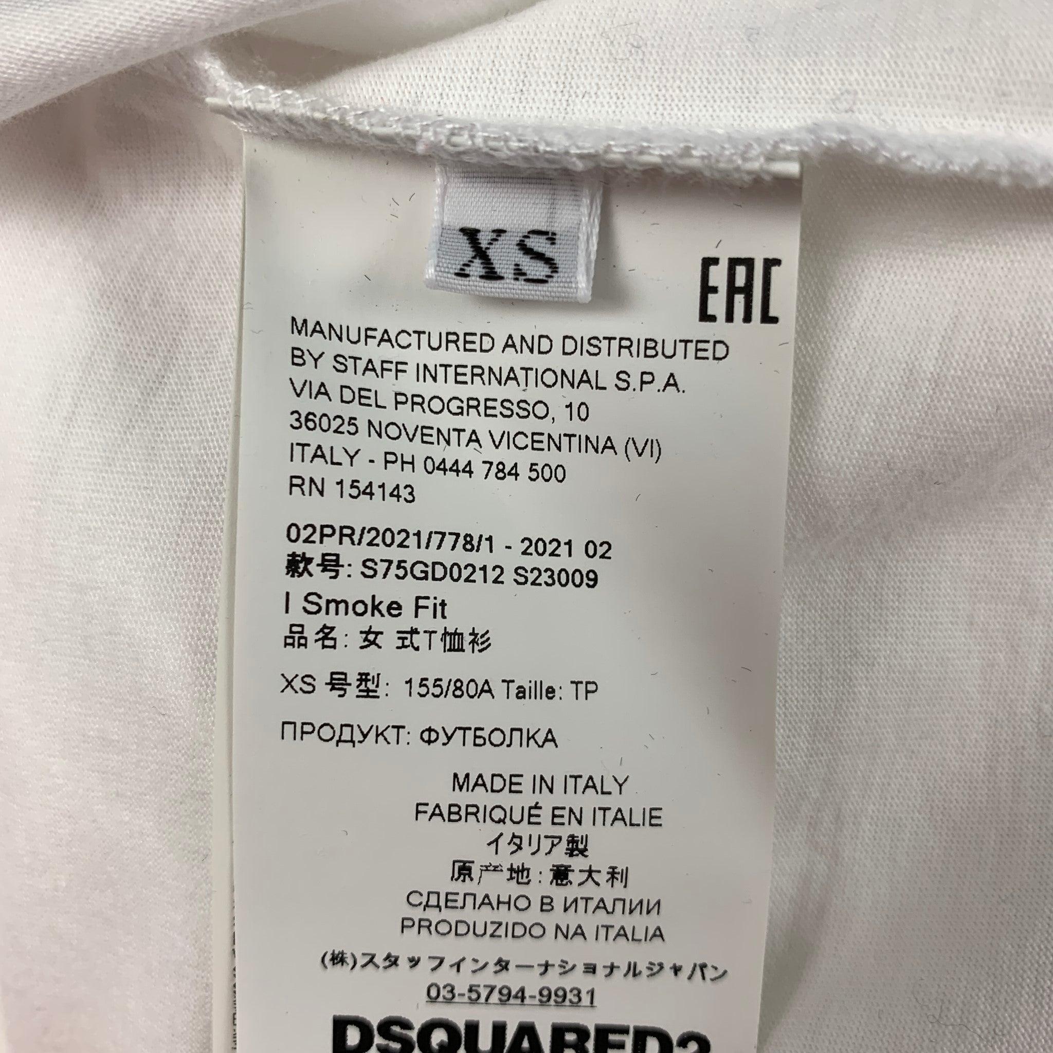 DSQUARED2 Size XS White Cotton Applique Crew-Neck T-Shirt For Sale 1