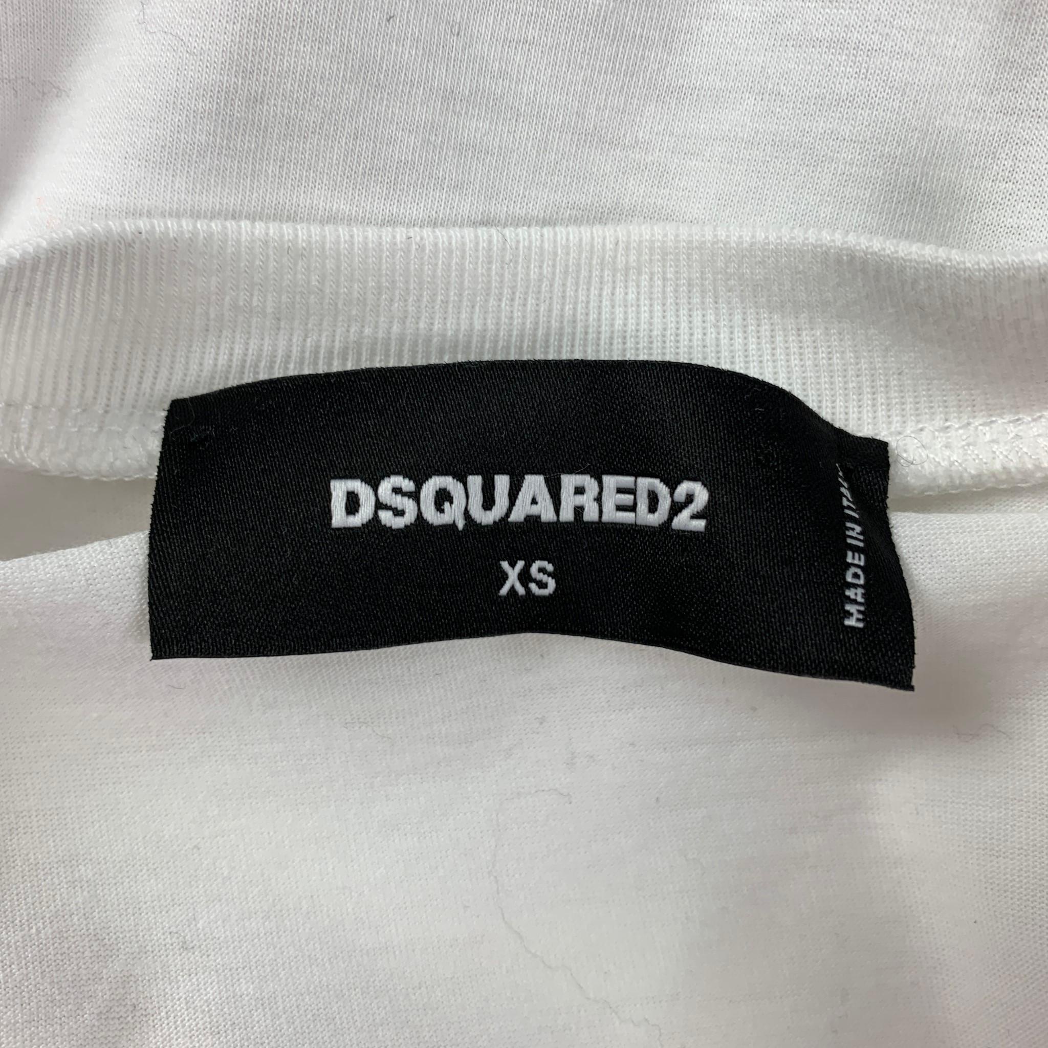 DSQUARED2 Size XS White Cotton Applique Crew-Neck T-Shirt 1