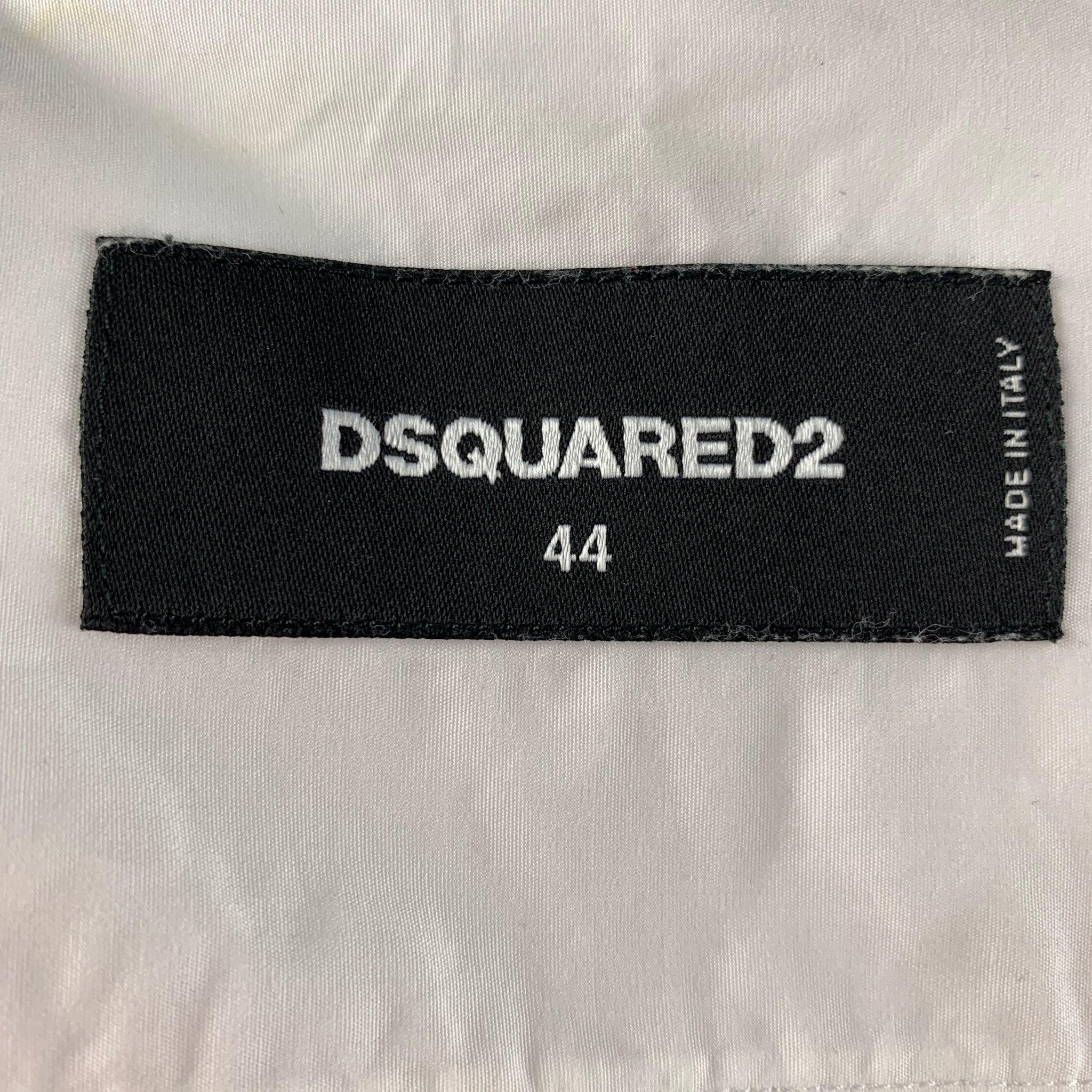 DSQUARED2 Size XS White Solid Cotton Nehru Collar Long Sleeve Shirt For Sale 2