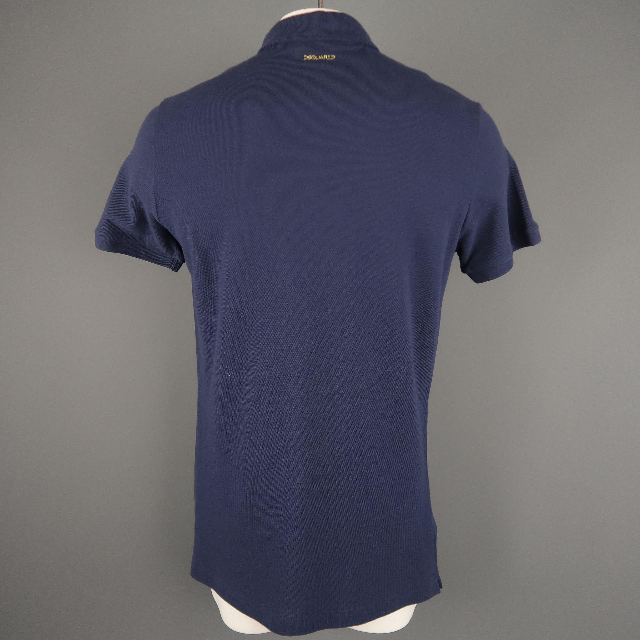 DSQUARED2 Size XXL Navy Cotton Maple Leaf POLO In Excellent Condition In San Francisco, CA