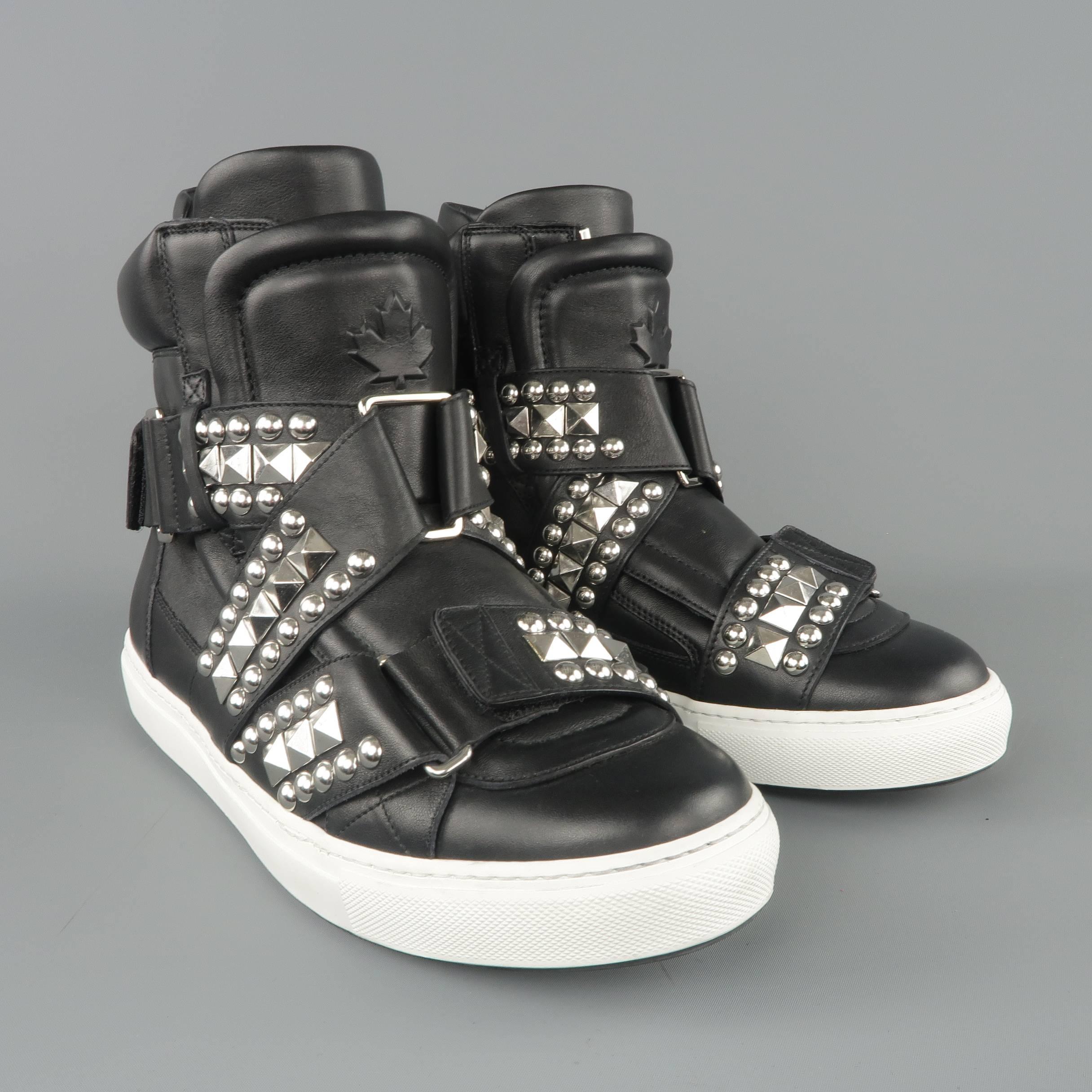 Men's DSQUARED2 Sneakers -  9.5 Black Silver Studded Leather High Top