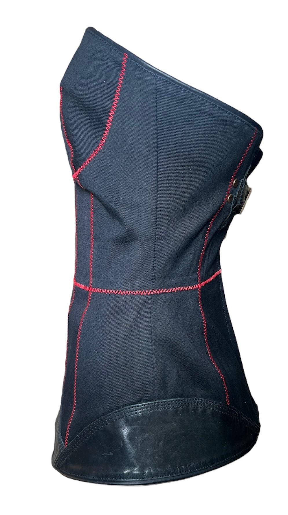 Black DSquared2 Spring Canvas & Leather Bustier Top, 2006 For Sale