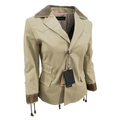 Dsquared2 SS-2006 Cotton Cropped Blazer with Contrasting Leather Trim