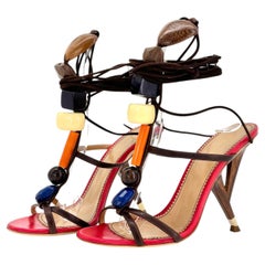 Dsquared2 SS2014 Sculpted Heel Beaded Ankle Wrap Gladiator Sandals 37