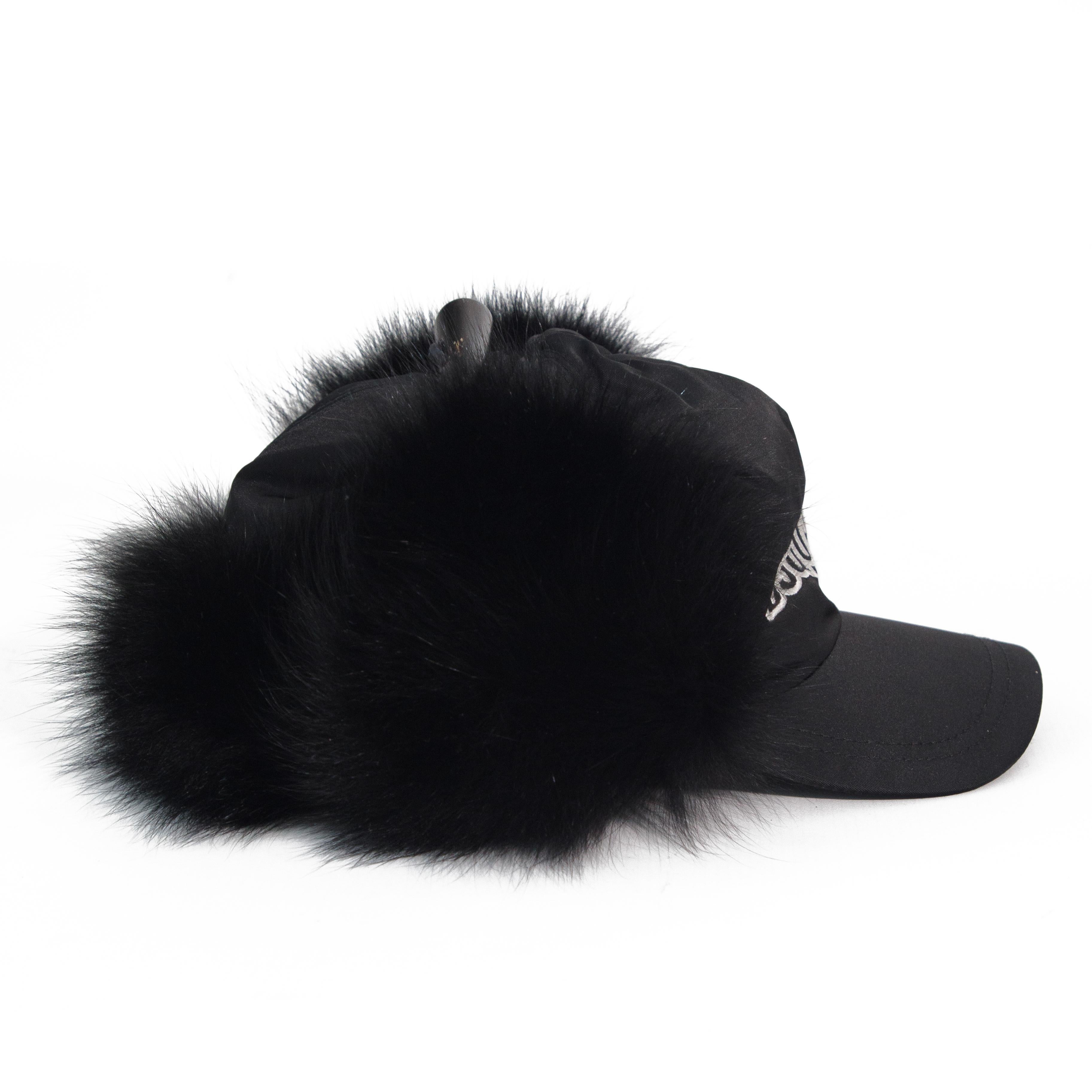 Black Dsquared2 St Moritz Logo Fox Fur Cap For Sale