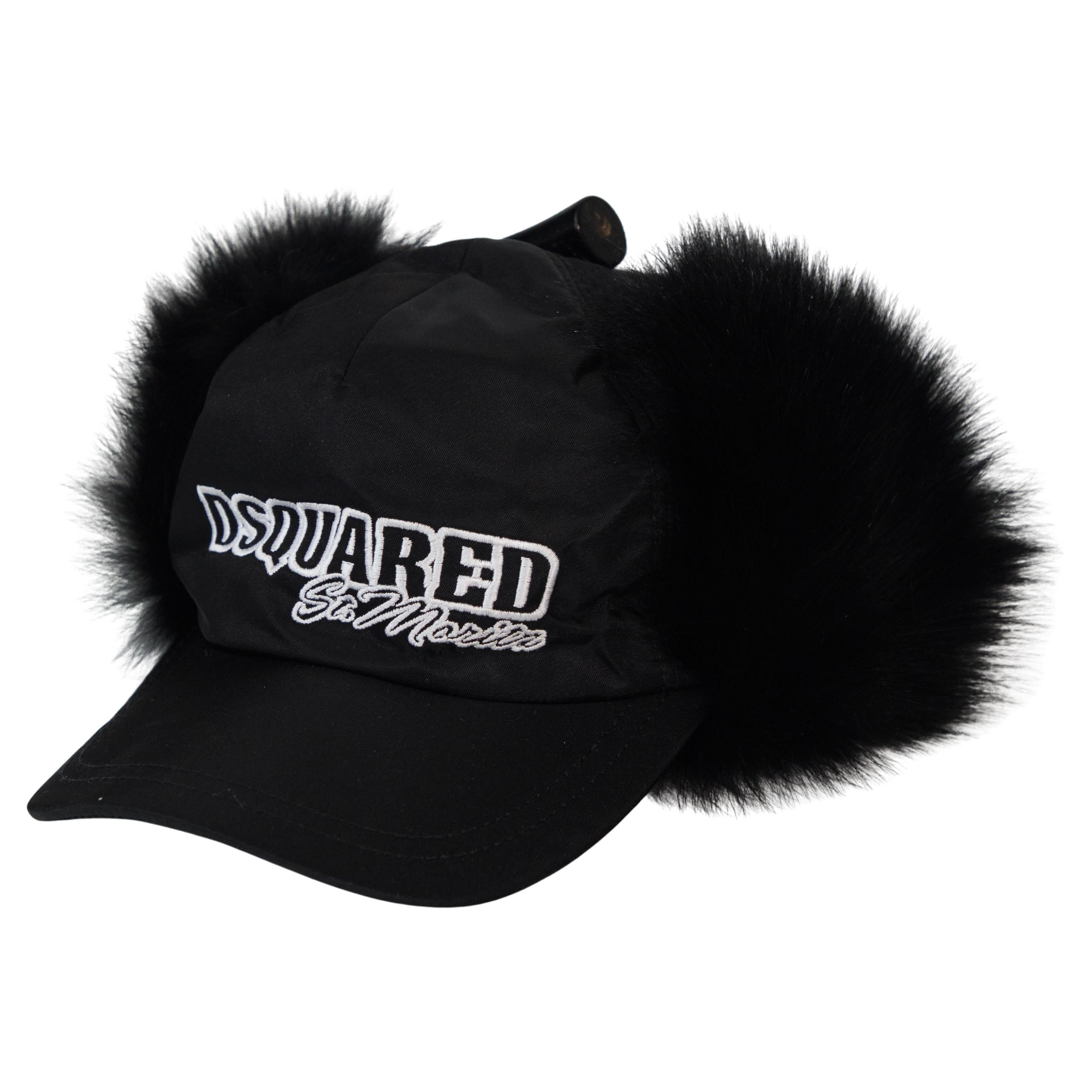 Dsquared2 St Moritz Logo Fox Fur Cap For Sale