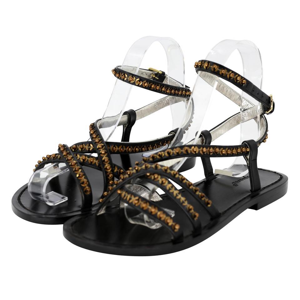 Black Dsquared2 Studded 35 Leather Slides Roman Sandals DS-S06013P-0003 For Sale