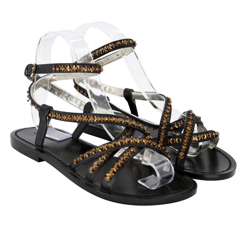 Dsquared2 Studded 35 Leather Slides Roman Sandals DS-S06013P-0003 In Good Condition For Sale In Downey, CA