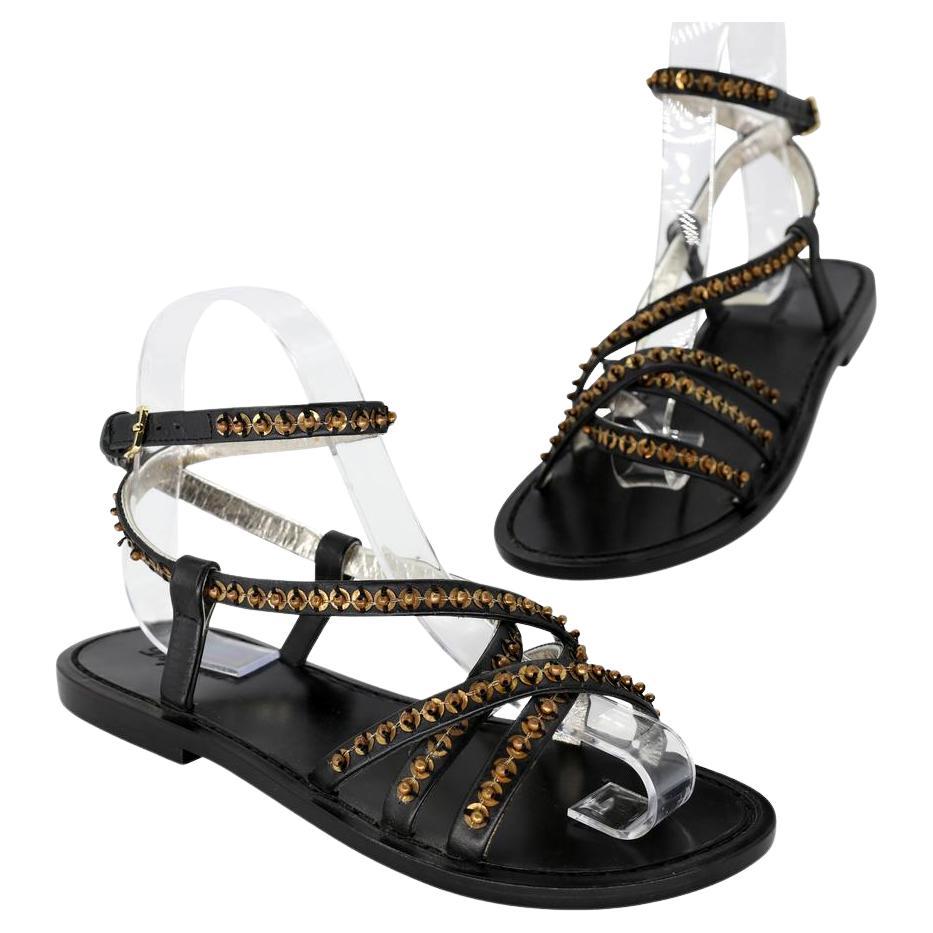 Dsquared2 Studded 35 Leather Slides Roman Sandals DS-S06013P-0003 For Sale