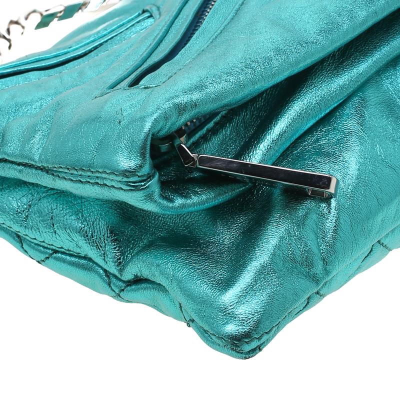 Dsquared2 Teal Metallic Leather Babe Wire Clutch 2