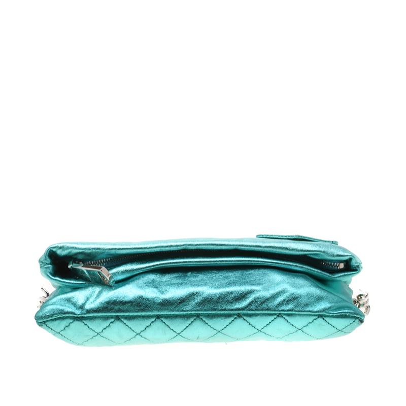 Women's Dsquared2 Teal Metallic Leather Babe Wire Clutch