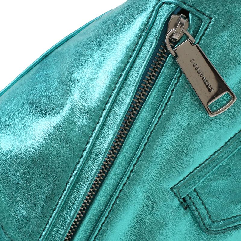Dsquared2 Teal Metallic Leather Babe Wire Clutch 3