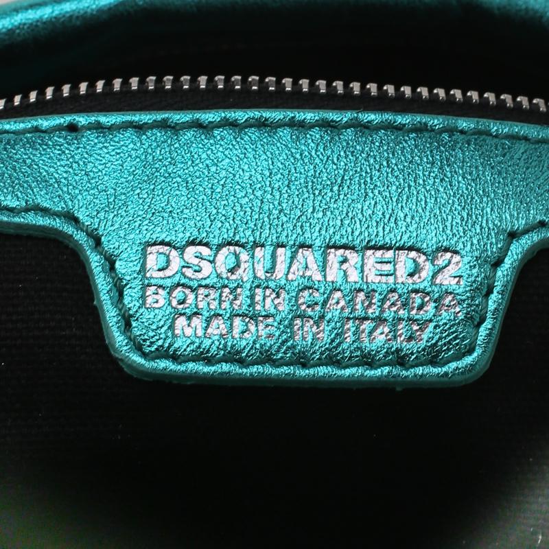 Dsquared2 Teal Metallic Leather Babe Wire Clutch 4