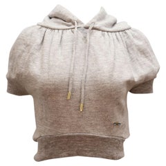 Dsquared² Top Cropped Hoodie Top with Embellishment in Grey Cotton