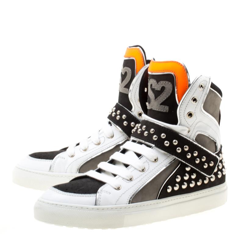 Dsquared2 Tricolor Leather And Suede Studded High Top Sneakers Size 42 1