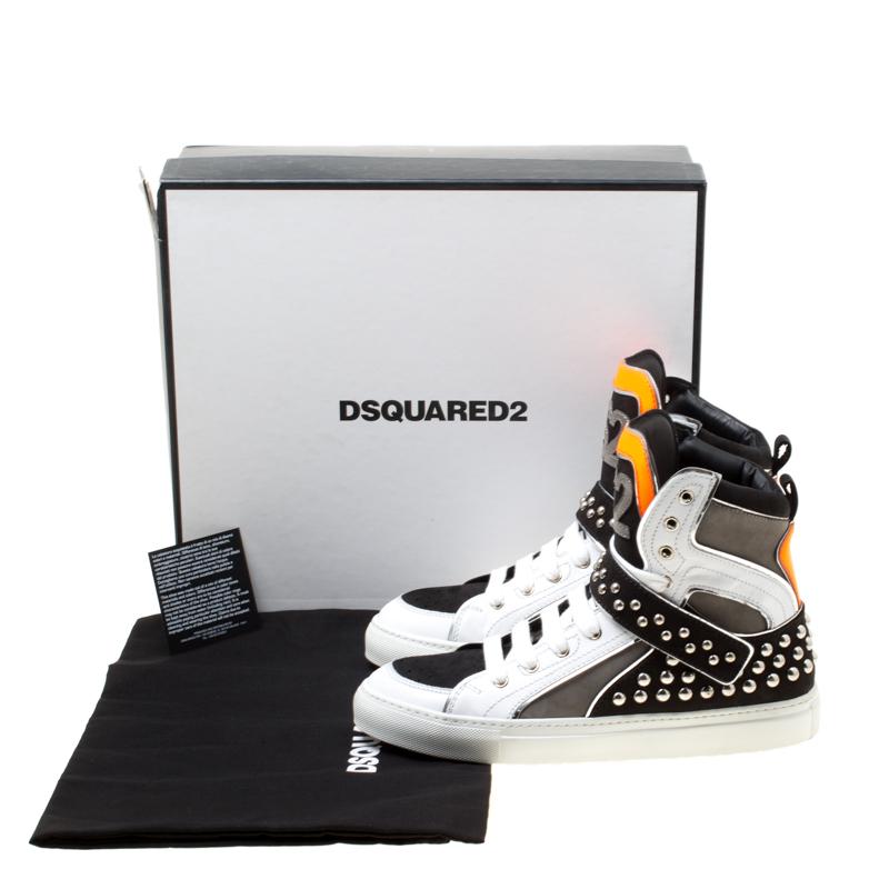 Dsquared2 Tricolor Leather And Suede Studded High Top Sneakers Size 42 2