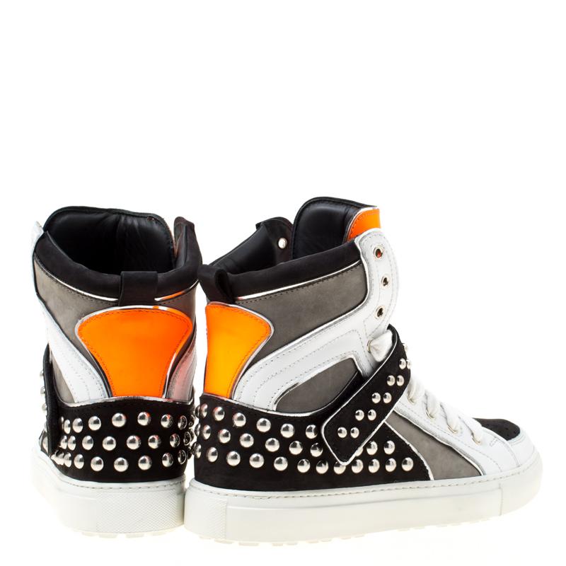 Dsquared2 Tricolor Suede And Leather Studded High Top Sneakers Size 41.5 In New Condition In Dubai, Al Qouz 2