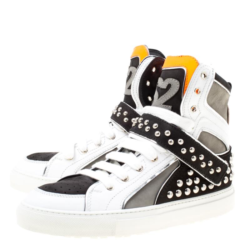 Dsquared2 Tricolor Suede And Leather Studded High Top Sneakers Size 41.5 2