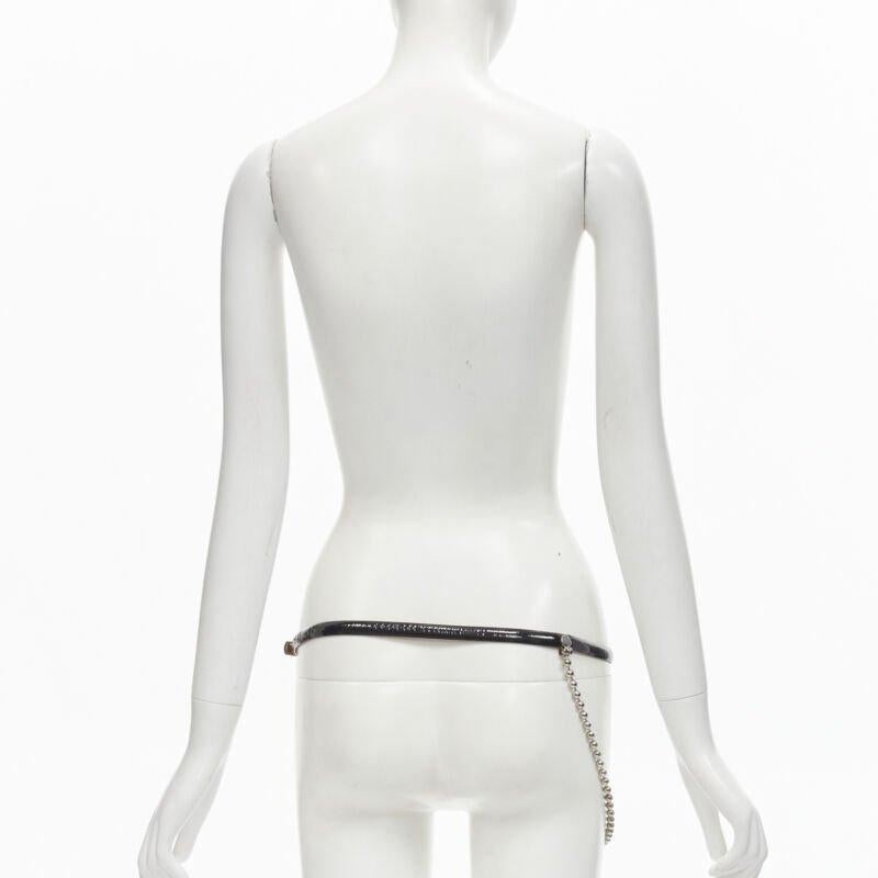 Women's DSQUARED2 Vintage black patent leather bow silver ball chain belt S For Sale