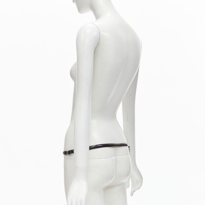 DSQUARED2 Vintage black patent leather bow silver ball chain belt S For Sale 1
