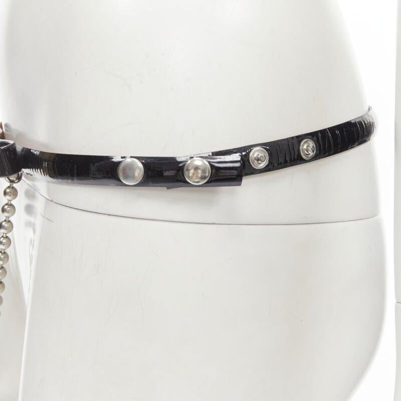 DSQUARED2 Vintage black patent leather bow silver ball chain belt S For Sale 2