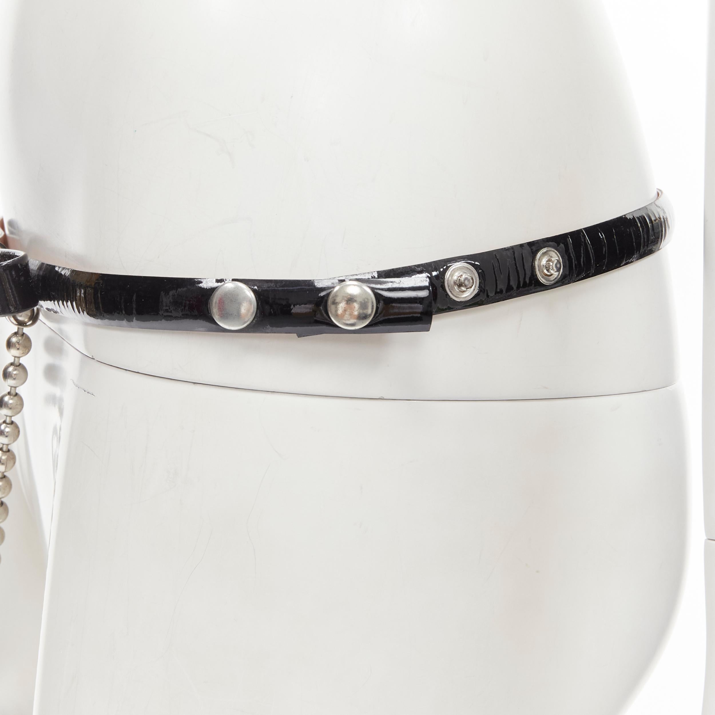 DSQUARED2 Vintage black patent leather bow silver ball chain belt S For Sale 2