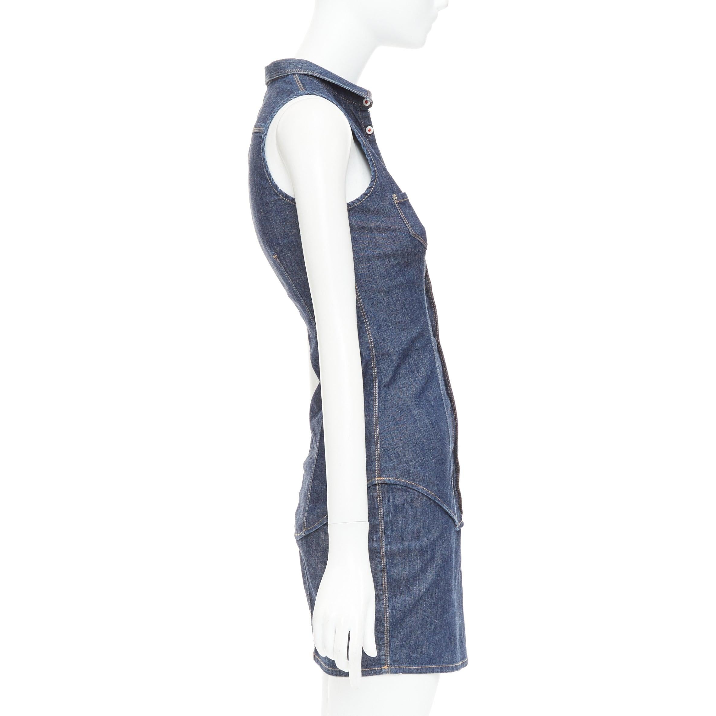 Dsquared2 Robe vintage en coton bleu denim rouge avec logo sur le devant et fermeture éclair IT40 S Excellent état - En vente à Hong Kong, NT