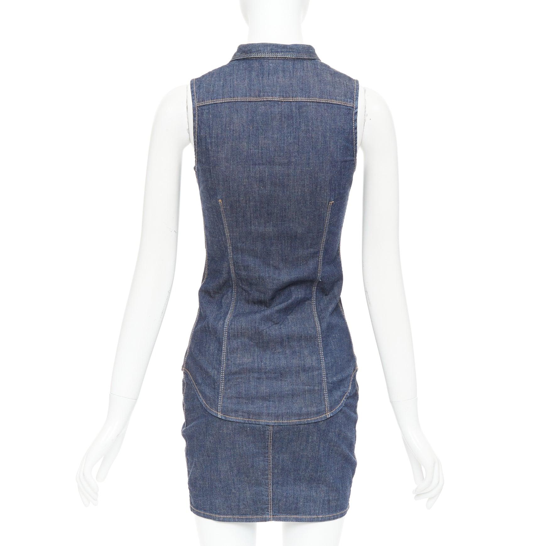 Dsquared2 Robe vintage en coton bleu denim rouge avec logo sur le devant et fermeture éclair IT40 S Pour femmes en vente