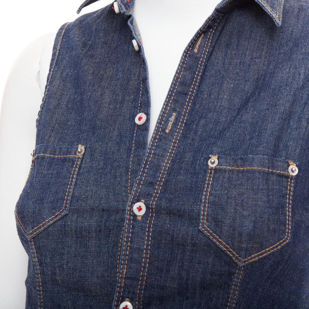 Dsquared2 Robe vintage en coton bleu denim rouge avec logo sur le devant et fermeture éclair IT40 S en vente 2
