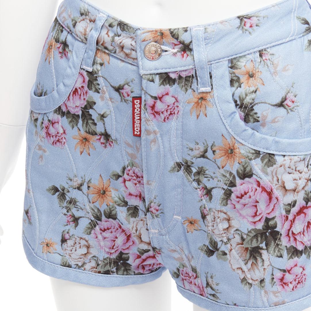 DSQUARED2 vintage floral quilted cotton blend high waisted bloomer shorts IT36 S For Sale 3